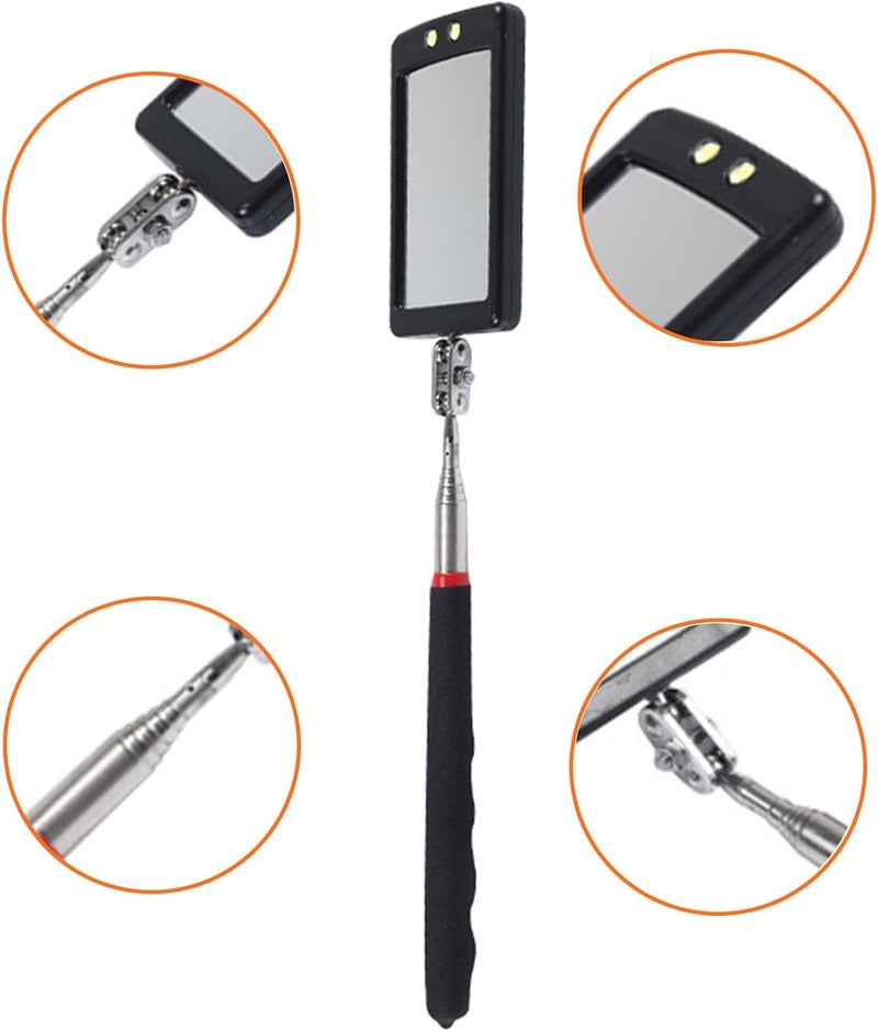 VortecSys Extendable Inspection Mirror, 360-Degree Rotation LED Inspection Mirror Telescoping, Telescoping Mirror for Mechanic Checking Vehicle and Extra Viewing - Image 3